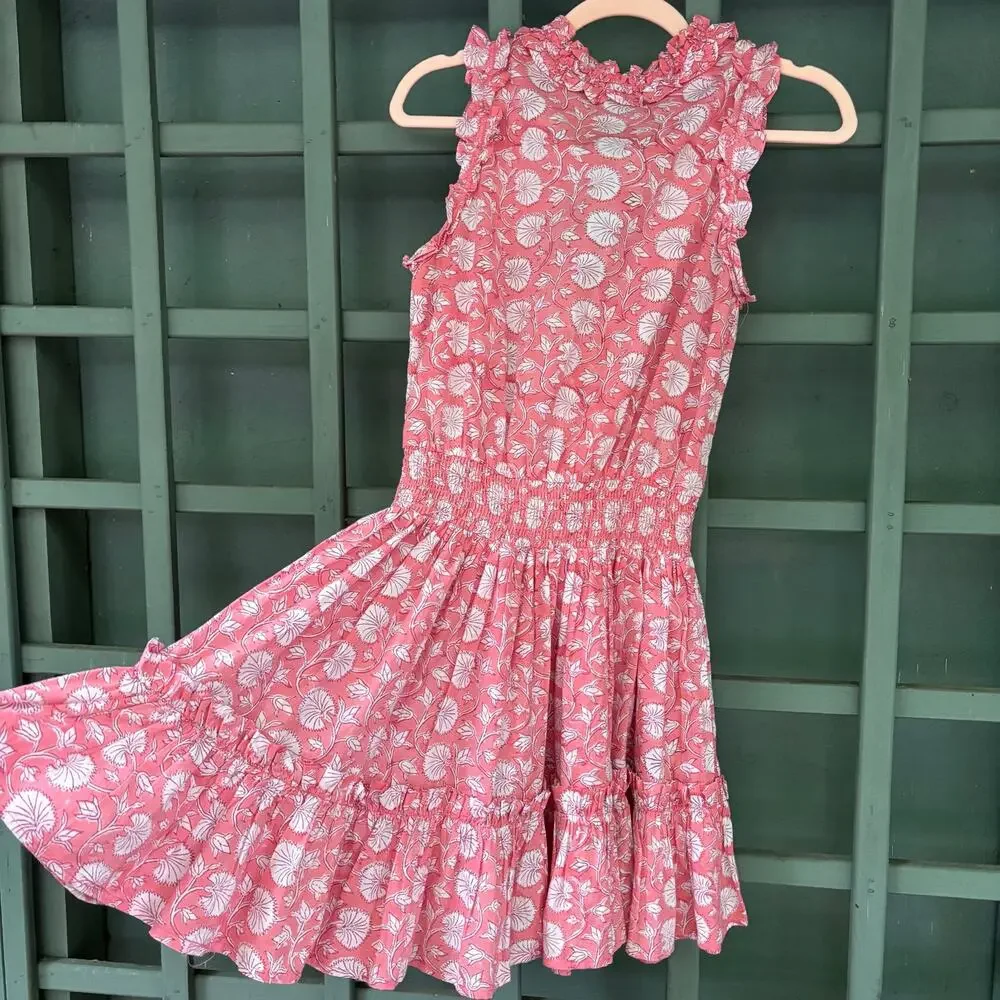 Anna Cate Morgan Dress Pink Floral Smocked Mini cotton Ruffle Sz S boho coastal - Picture 4 of 7